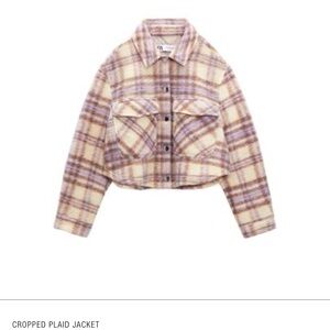 Zara Cream and Purple Cropped Utility Jacket